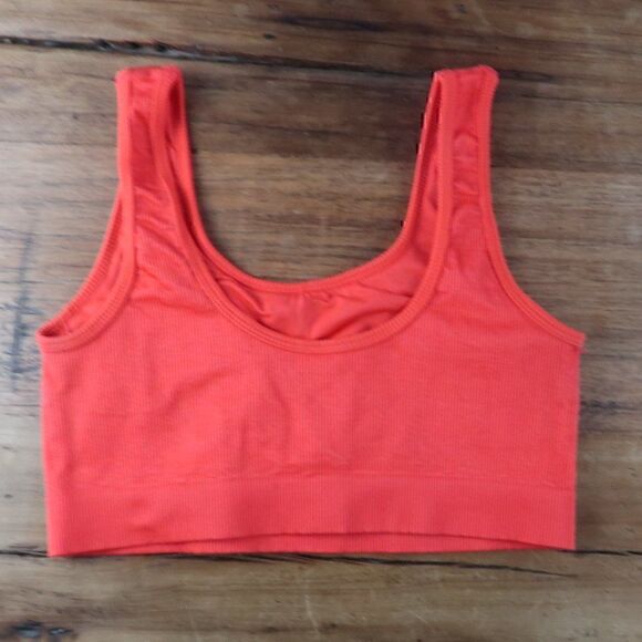 RIBBED ORANGE SPORTS BRA CROPPED TOP SIZE SMALL - Picture 2 of 6